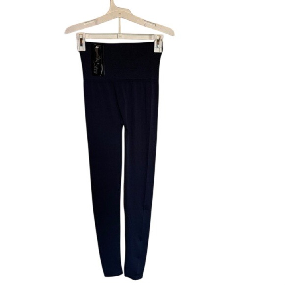 Sofra Women Navy Blue High Waisted Seamless Leggings EX907 One Size NEW‎